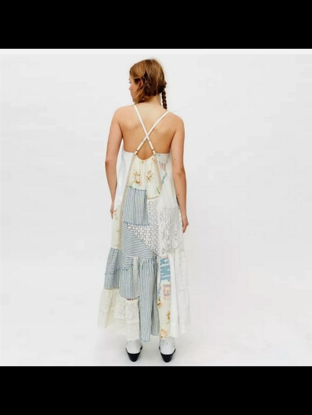 Kimchi Blue White Patchwork Maxi Dress with Blue Stripes - Picture 2 of 3